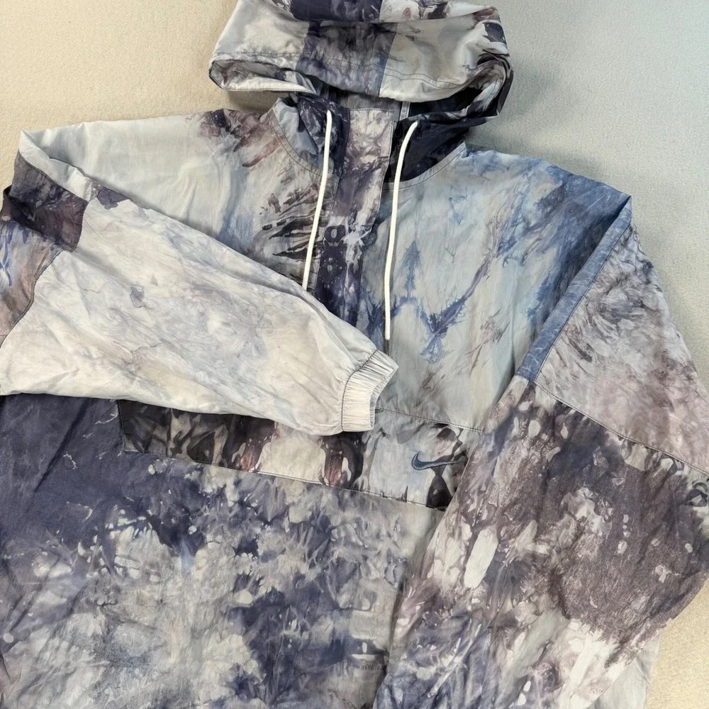 Nike Sportswear Tie Dye Hooded Anorak Windbreaker Blue Grey Mens